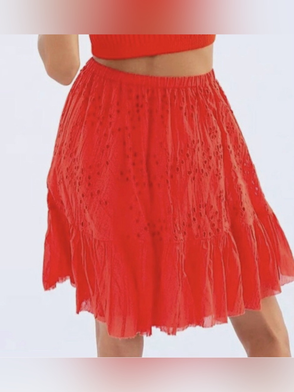 Free People One Tallulah Eyelet Wrap Mini Skirt Red Orange